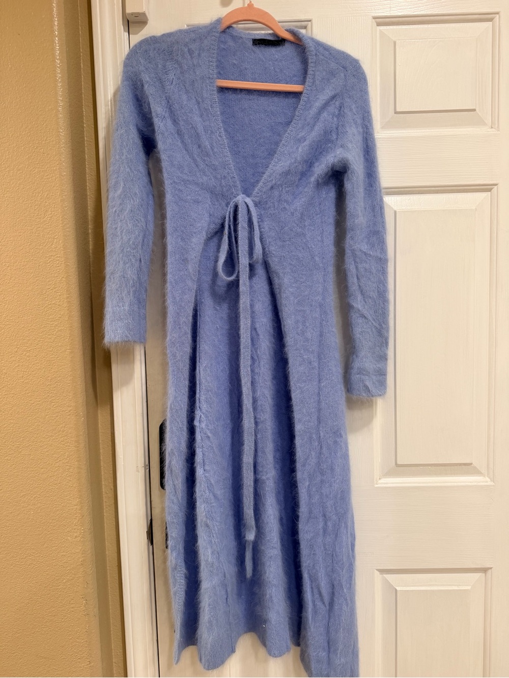 Guess Light Blue Angora FUR Tie-Front Long Cardigan Coat